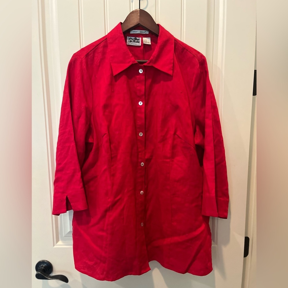 Edward Blouse Woman Size 1X Red Irish Linen EUC Spring Summer Perfect LW Chic